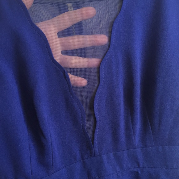 No Brand Bright Blue Deep V Sheer Dress - Picture 4 of 10